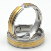 Inel magnetic cu zirconiu, placat cu aur mat cod VOX 3696